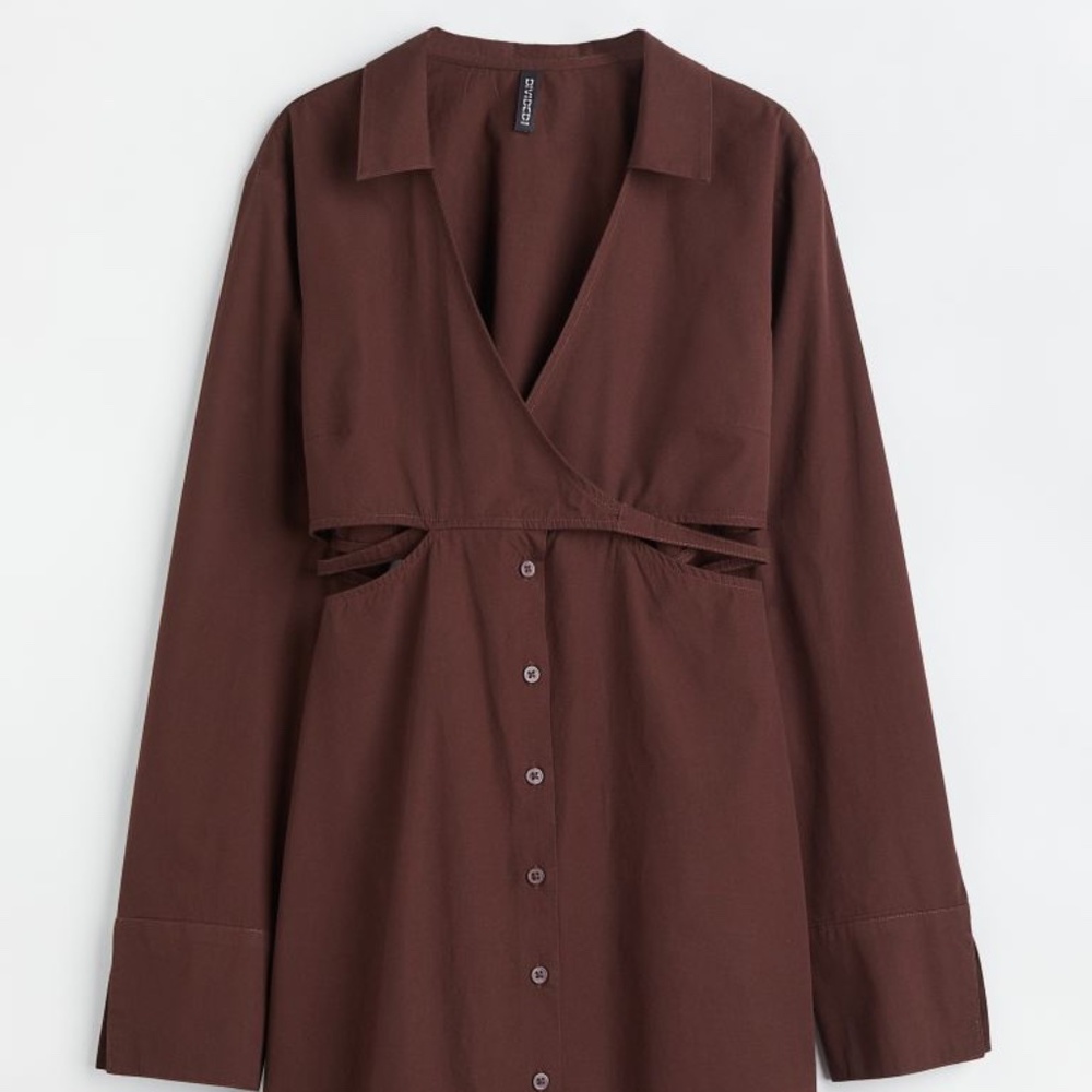 H&M Cotton Poplin Dress Cut Outs brown NWT